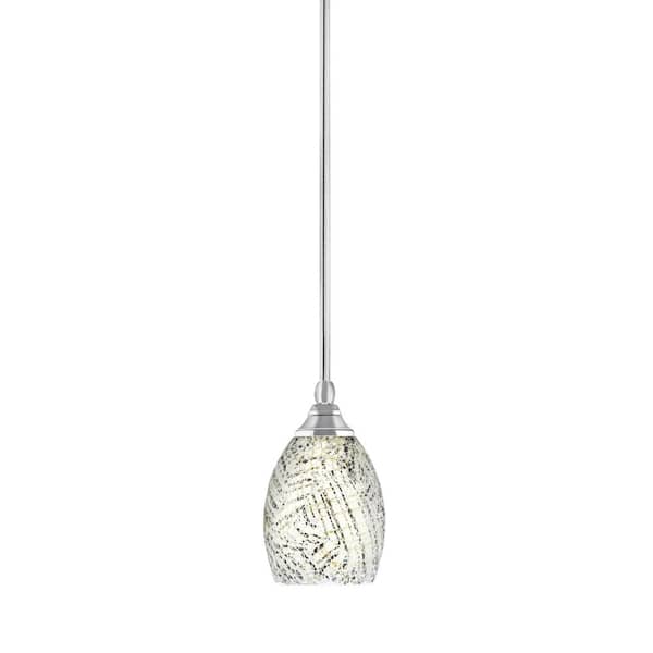 Unbranded Sparta 100-Watt 1-Light Chrome Shaded Pendant Light Mini Pendant with Natural Fusion Glass and No Bulb Included