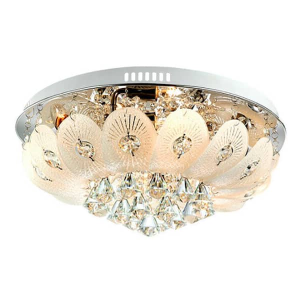 OUKANING 19.68 in. 6-Light Silver Modern K9 Crystal Flush Mount Ceiling Light for Bedroom Living Room, No Bulbs Included