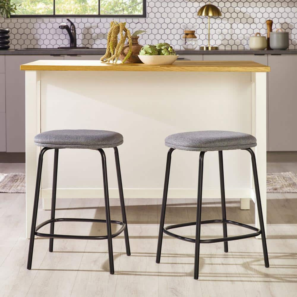 Welwick Designs Modern 24 In Charcoal Backless Metal Counter Stool   Charcoal Welwick Designs Bar Stools Hd9893 64 1000 