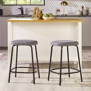 Modern 24 in. Charcoal Backless Metal Counter Stool with Polyester Seat, Set of 2