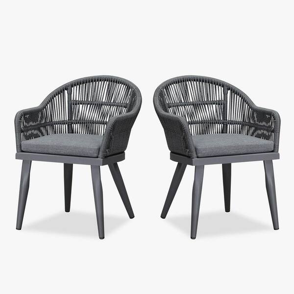PURPLE LEAF Patio Dining Chairs Set of 2 with Outdoor Aluminium All-Weather Rattan for Garden Yard Indoor，with Cushion，Gray