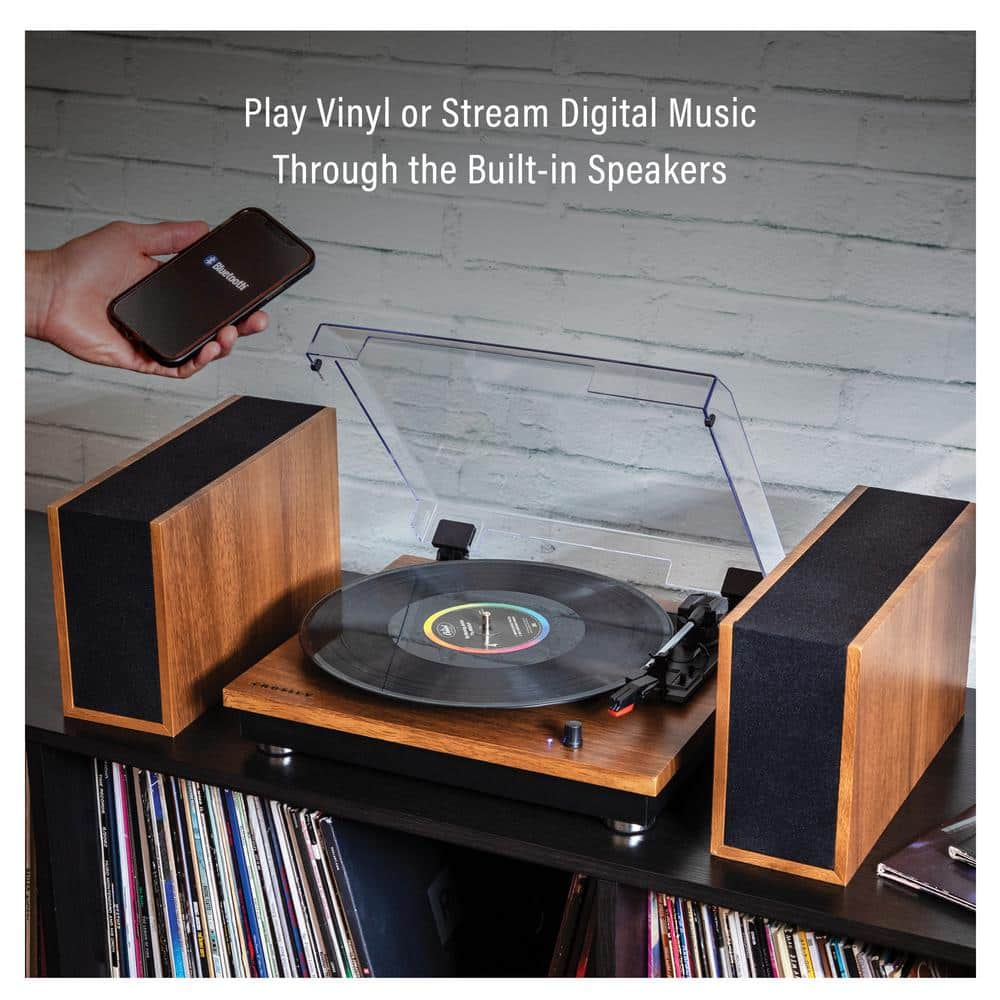 Walnut Belt Drive Bluetooth Vinyl Record Player with Modular Speakers