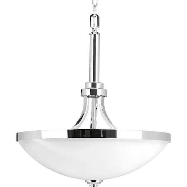 Progress Lighting Tinsley 3-Light Polished Chrome Transitional Etched Glass Bowl Large Hanging Pendant Light