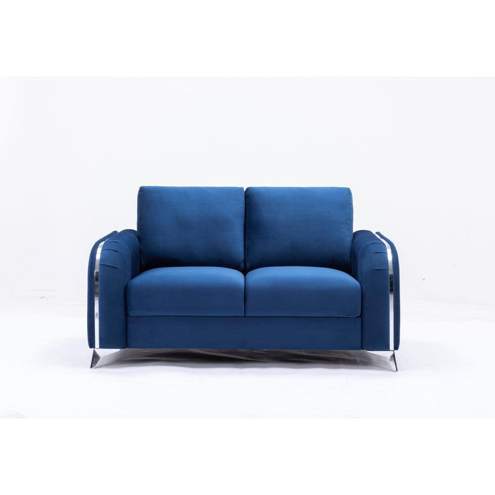 Wenona Blue Velvet Loveseat with Chrome Accents
