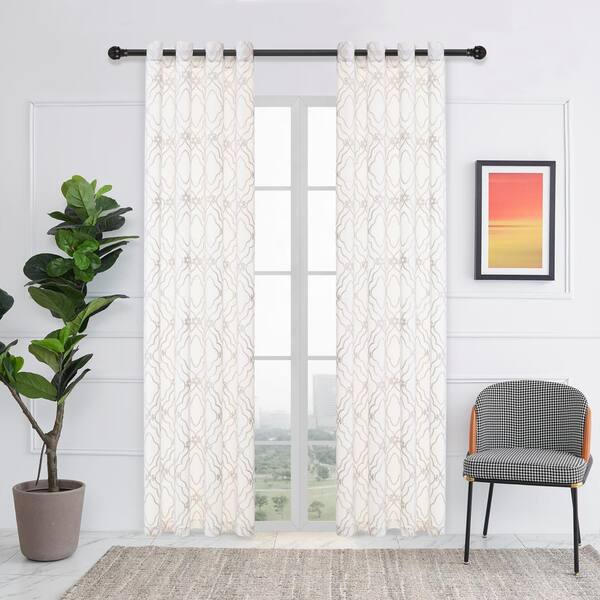 Abstract Geometric Embroidery Light Filtering Rod Pocket Curtain Panel -  No. 918 : Target