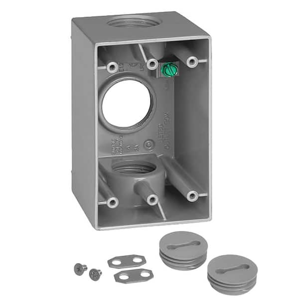 1-Gang Metal Weatherproof Deep Electrical Outlet Box with (3) 1 inch Holes, Gray