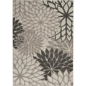 Aloha Gray 4 ft. x 6 ft. Floral Modern Indoor/Outdoor Patio Area Rug
