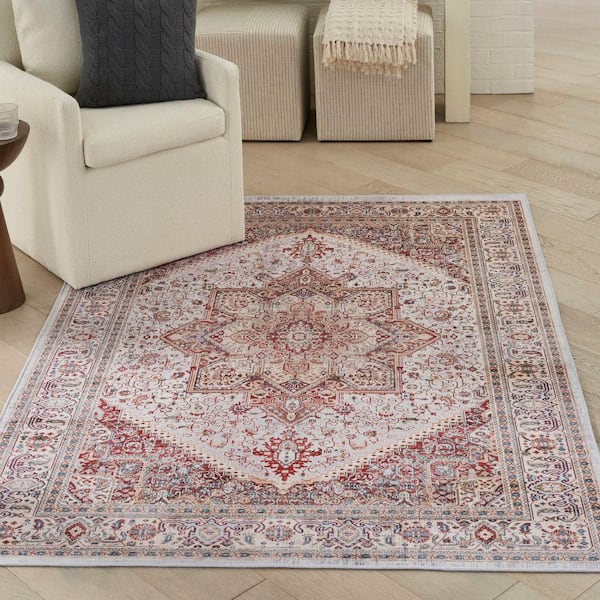 Vintage Home Ivory Red 5 ft. x 7 ft. Center medallion Traditional Area Rug