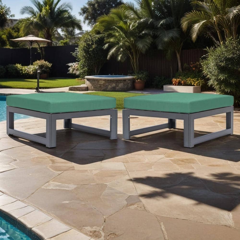 Chelsea Metal Outdoor Ottoman with Green Cushion (2-Pack)