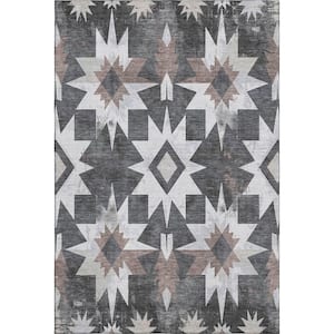 Mayfield Premium Machine Washable Abstract AMF1893 Graphite 5 ft. x 7 ft. 6 in. Area Rug
