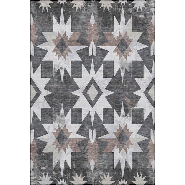 Mayfield Premium Machine Washable Abstract AMF1893 Graphite 8 ft. x 10 ft. Area Rug