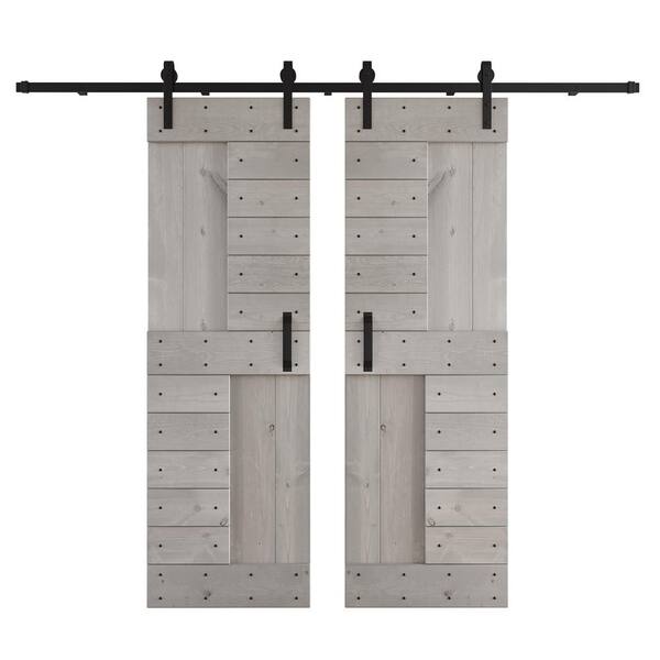 COAST SEQUOIA INC S Series 60 in. x 84 in. Light Grey DIY Knotty Wood Double Sliding Barn Door with Hardware Kit