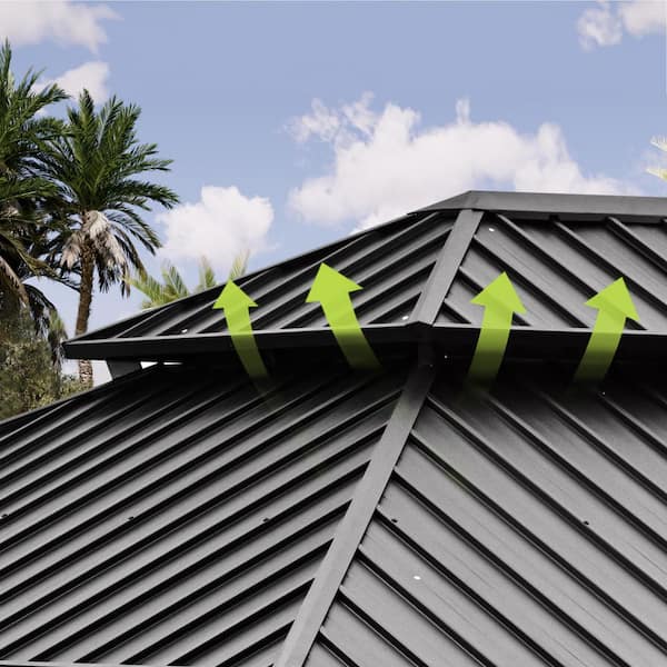 EGEIROSLIFE 11 ft. x 13 ft. Double Roof Hardtop Wooden Patio