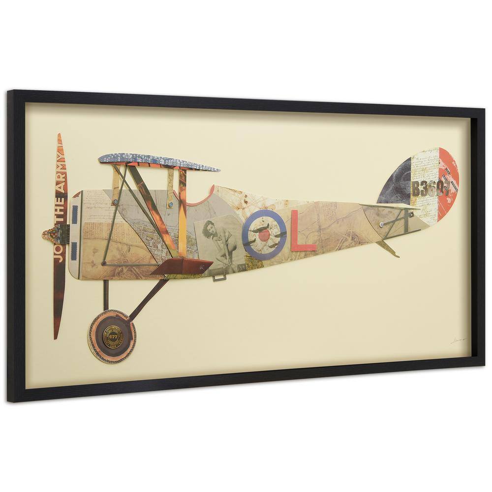 Empire Art Direct Antique Biplane #1 Dimensional Collage Framed Graphic Art Under Glass Wall Art, 25" x 48" x 1.4", Ready to Hang