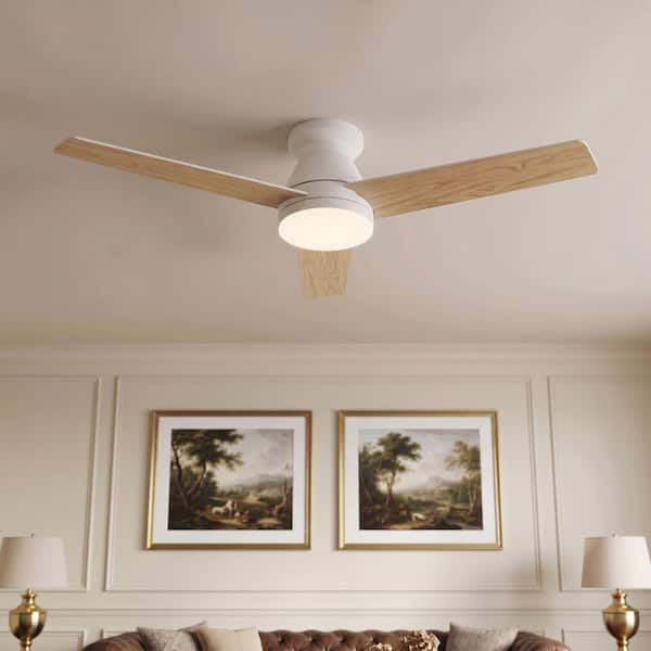 52 in. Flush Mount Ceiling Fan with Light Remote, Dual-Sided Blades, Quiet DC Motor Reversible Airflow, 6-Speed