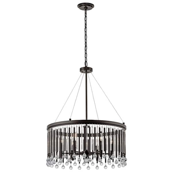 Piper 24 in. 6-Light Espresso Contemporary Candlestick Circle Crystal Chandelier for Dining Room