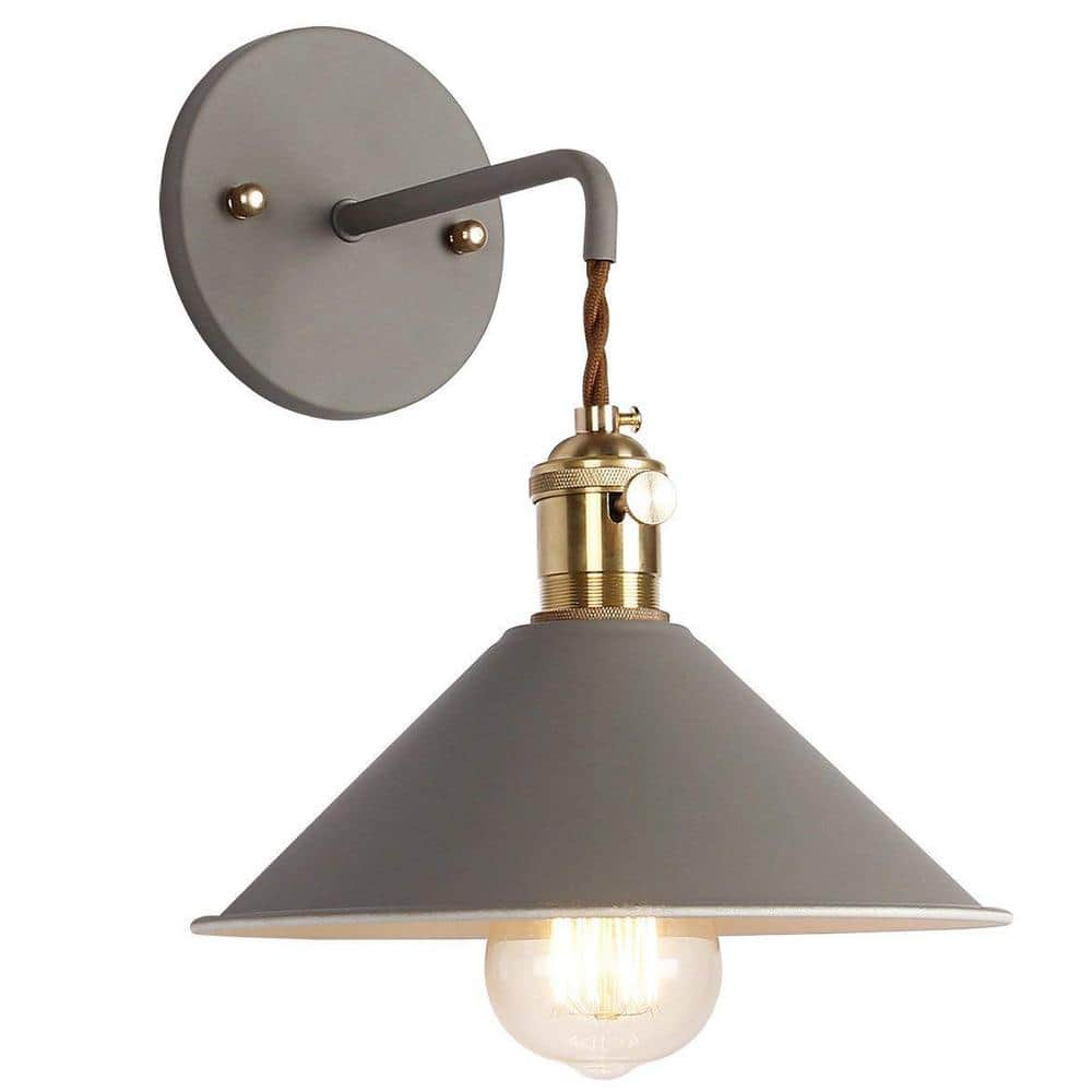 Quality 4.3 in. 1-Light Gray Vintage Smart Home Wall Sconce with Metal Shad