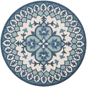 Bellagio Ivory/Blue 5 ft. x 5 ft. Round Floral Area Rug