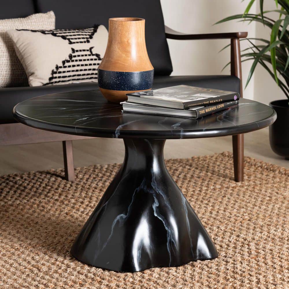 bali & pari Aponi 31.5 in. Black Round Resin Coffee Table 264
