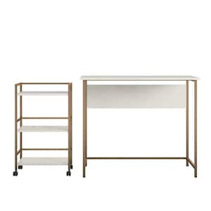 Bernay 36 in. Plaster/Gold Desk with Rolling Cart Bundle