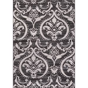 Lara Large Damask Anthracite 7 ft. x 9 ft. Area Rug