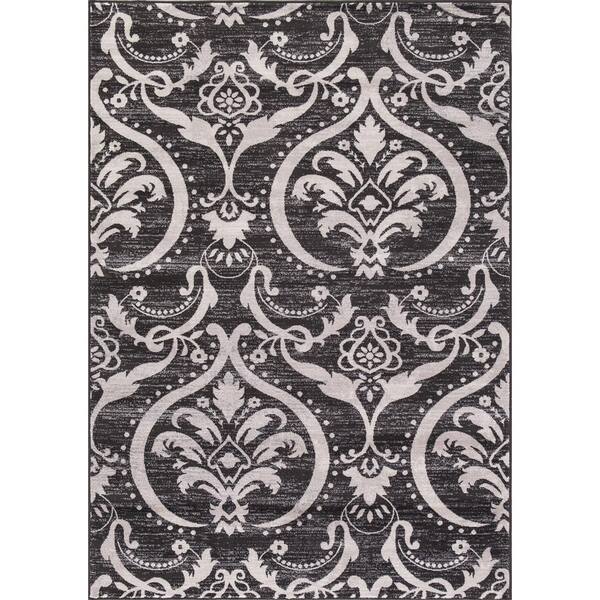 Concord Global Trading Lara Large Damask Anthracite 8 ft. x 11 ft. Area Rug