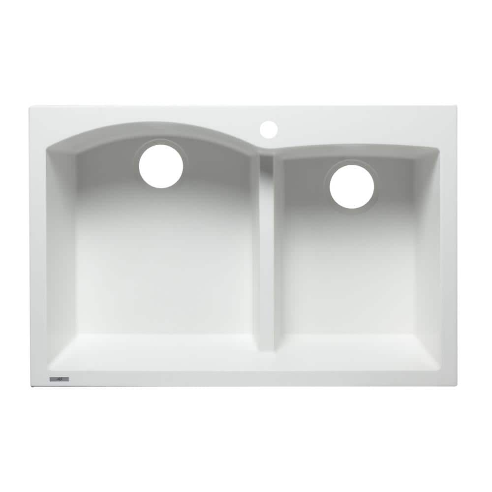 White Granite Composite 33'' Double Bowl Drop-In Kitchen Sink