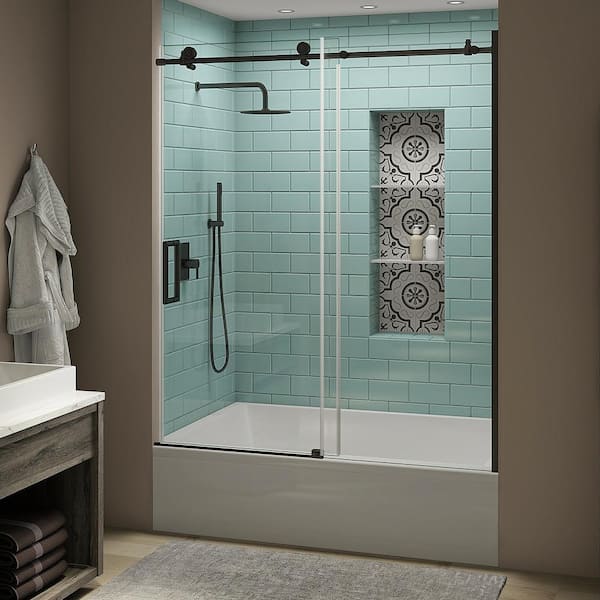 Aston Coraline XL 56 - 60 in. x 70 in. Frameless Sliding Tub Door with StarCast Clear Glass in Oil Rubbed Bronze, Left Opening