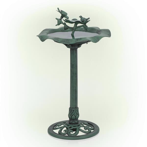 Alpine Corporation 33 in. Tall Outdoor Lotus Birdbath Yard Statue, Green