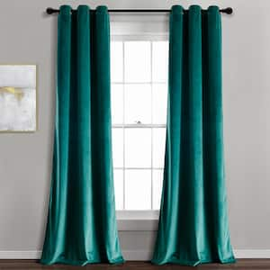 Prima Velvet Solid Light Filtering Grommet Window Curtain Panels Teal Green 38X84 Set