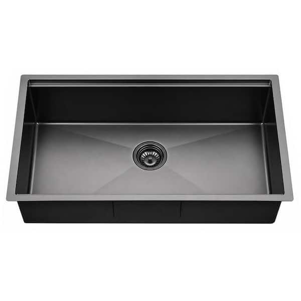33 in. Black Undermount Kitchen Sink Workstation-Bokaiya, Stainless Steel 16 Gauge 10 in. Deep Single Bowl Kitchen Sinks