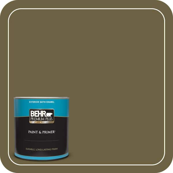 BEHR PREMIUM PLUS 1 qt. #ICC-88 Classic Olive Satin Enamel Exterior Paint & Primer