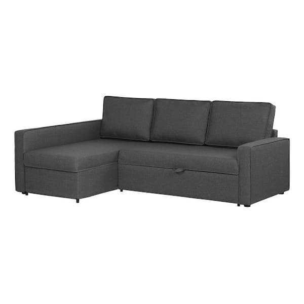 South Shore Live-it Cozy 1-Piece Charcoal Gray Polyester Sectional Sofa with Reversible Sleeper and Removable Cushions