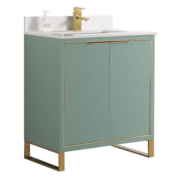 FINE FIXTURES Opulence 30 in. W x 18 in. D x 33.5 in. H Bath Vanity in Mint Green with White Carrara Single sink Top