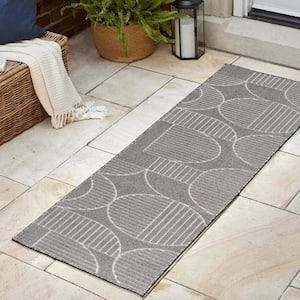 Nordby High-Low Geometric Arch Scandi Striped Gray/Cream 2 ft. x 8 ft. Indoor/Outdoor Runner Rug