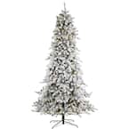9 ft. Pre-Lit Flocked Livingston Fir Artificial Christmas Tree with Pine Cones and 650 Clear Warm LED Lights
