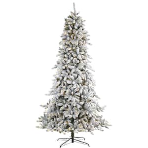 9 ft. Pre-Lit Flocked Livingston Fir Artificial Christmas Tree with Pine Cones and 650 Clear Warm LED Lights