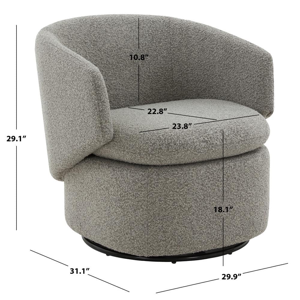 Elegant Gray Boucle 31" Wood Base Swivel Armchair