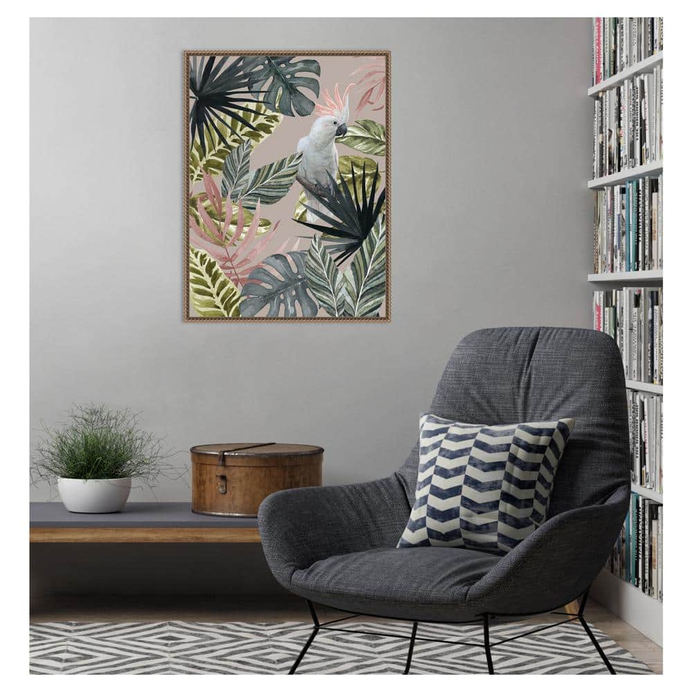 Beaded Bronze Framed Tropical Cockatoo Canvas Wall Art 23 x 30