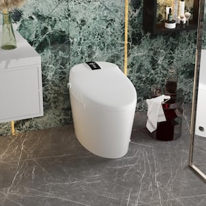 Smart Dual Flush 1-Piece Toilet 1.28 GPF Toilet in White with Foot Sensing Auto Open/Flush, Massage Cleaning,Night Light