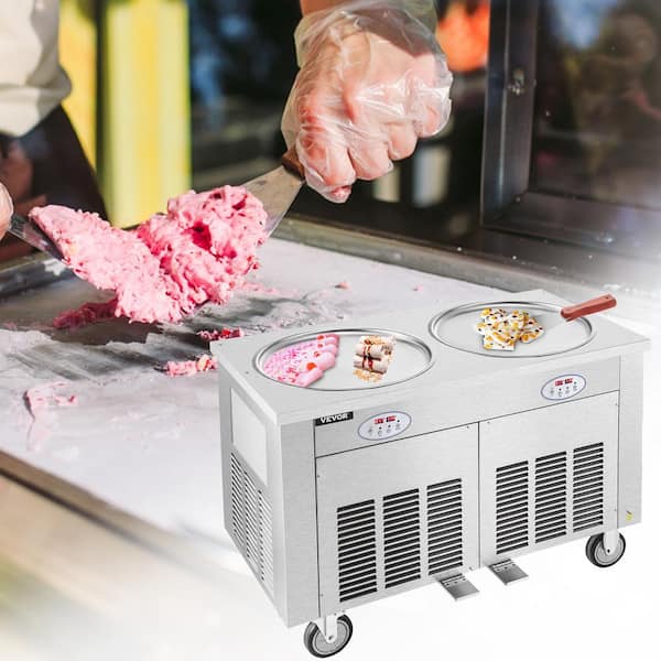 VEVOR Commercial Silver Ice Cream Roll Maker 1800 Watt Stainless