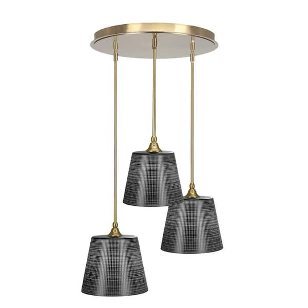 Unbranded Villa 3 Light New Age Brass Pendant, Cluster Pendant Light with 10 in. Black Matrix Glass Shades, No bulb Included