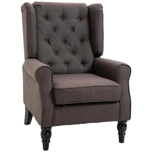 HOMCOM Button-Tufted Accent Chair with High Wingback, Rounded Cushioned Armrests and Thick Padded Seat, Dark Brown
