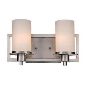 Odyssey 14.5 in. 2-Light Brushed Nickel Bathroom Vanity Light Fixture with Frosted Glass Shades