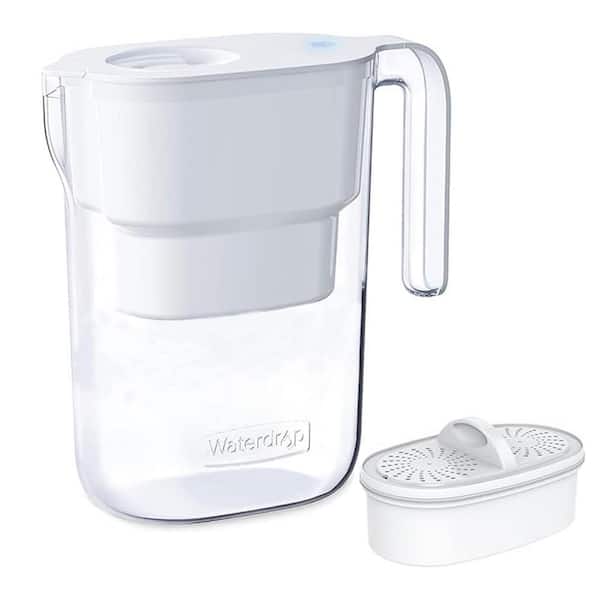 Water Filter Pitcher with 1 Filter, 5X Times Lifetime, Lasts 200 gal., Reduces PFOA/PFOS, 7-Cup Capacity, Elfin,White