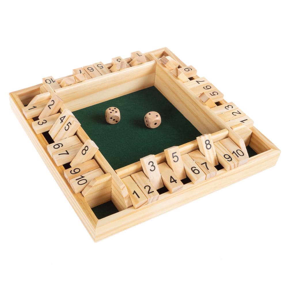 We Games 4 Player Shut The Box Jogo de tabuleiro de dados com tampa -  Madeira manchada de nogueira - Tamanho grande da mesa de centro - 14  polegadas, para o jogo