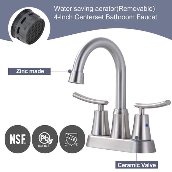 4 in. Centerset Double-Handle Bathroom Sink Faucet with Pop-Up Drain in Brushed Nickel