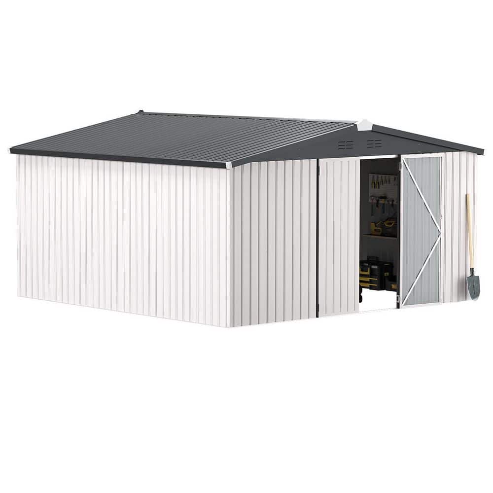 AECOJOY 12 ft. W x 12 ft. D Metal Shed with Double Lockable