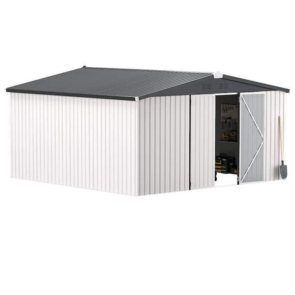 AECOJOY 12 ft. W x 12 ft. D Metal Shed with Double Lockable Door in White (144 sq. ft. )