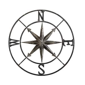 Metal Distressed Silver Compass Wall Decor